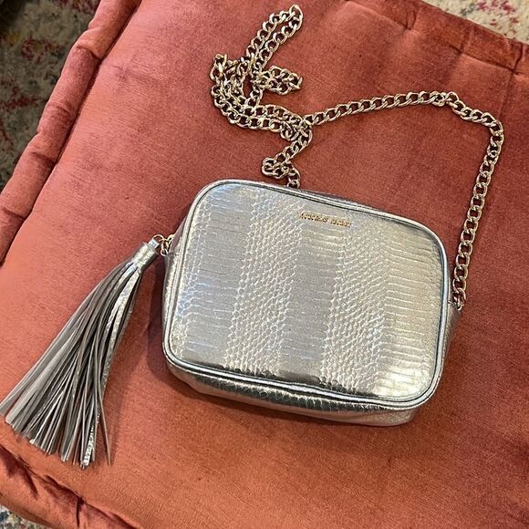 Victoria’s Secret Silver Metallic Faux Snakeskin Purse with Chain - Picture 1 of 9
